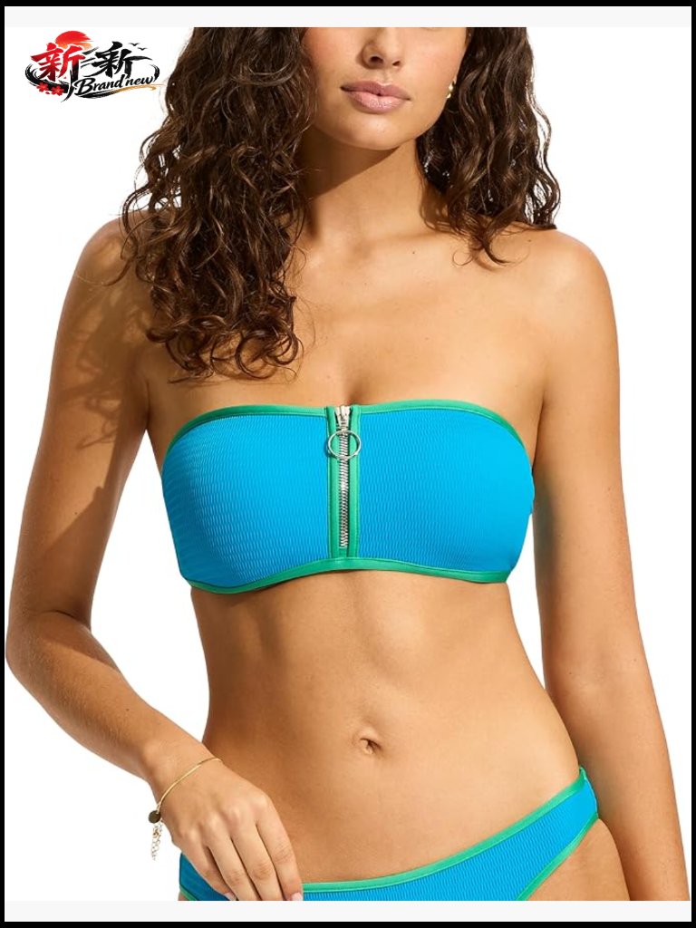 Bandeau Bustier Bikini Swimsuit Top With Zip Front Detail - Size 10